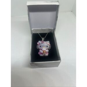 NEW Hello Kitty Necklace Pink Glitter Pendant w/ Boba Drink | Cute Kawaii